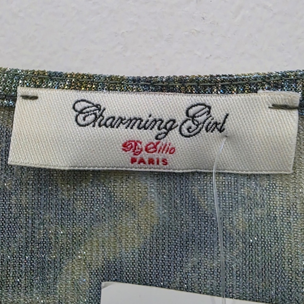 Charming Girl by Silia Paris Floral Metallic Maxi Dress V-Neck Short Sleeve New - Picture 3 of 6